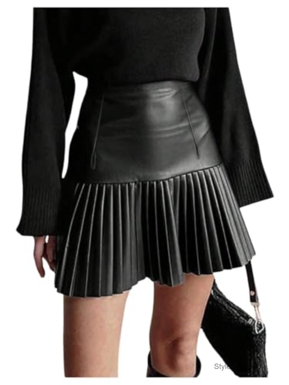 PU Leather High Waisted Pleated Mini Skirt Club Party Night Out